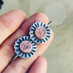 "These unique mixed metals earrings are handcrafted from .925 Sterling silver and a solid copper reproduction pair of Widow's Mites also known as Judean leptons. Leptons were the smallest unit of currency used during the times of Jesus Christ. The silver and copper have both been oxidized and polished for an antiqued effect. The earwires are soldered directly onto the back of the earring and feature a neat swirl pattern or you can choose to select lever backs as seen in the last two photos. I ha Artisan Rose Gold Sterling Silver Jewelry, Unique Mixed Metal Jewelry Gift, Unique Mixed Metal Jewelry As Gift, Unique Mixed Metal Jewelry For Gifts, Artisan Rose Gold Brass Jewelry, Artisan Rose Gold Jewelry, Artisan Metal Jewelry With Stamped Details, Unique Nickel-free Rose Gold Earrings, Handmade Mixed Metal Jewelry Gift