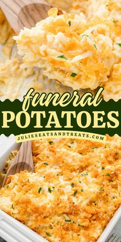 Looking for an easy Easter recipe? These Funeral Potatoes are a creamy homemade hash brown casserole with the perfect crispy, buttery corn flakes on top! Pin this simple Easter side dish! Church Potatoes, Dinner Potluck, Potatoe Casserole Recipes, Hash Brown Casserole, Scalloped Potatoes