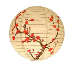 a paper lantern with red flowers on it