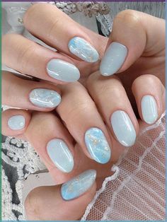 Pink and red nail polish nail art #nailart #frenchmanicure Light Blue Bridal Nails, Light Blue Nail Designs 2024, Sky Blue Gel Nails, Light Blue Wedding Nails, Korean Summer Nails, Uñas Baby Blue, Light Blue Manicure, Nail Art Baby Blue, Light Blue Prom Nails