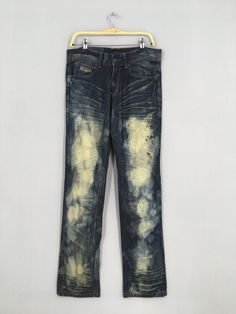 Size 34x33 Semantic Design Japan Splatter Bleach Paint Jeans Distressed Denim Jeans Faded Slim Fit Denim Ripped Japanese Y2K Jeans W34 Please contact me for any questions about this clothing before buying. SIZE MEASUREMENTS :- WAIST : 34" inches HIPS : 39" inches THIGH: 22" inches  LEG OPENING : 16" inches RISE : 10" inches INSEAM : 33" inches OUTSEAM (TOTAL LENGTH) : 42.5" inches WEIGHT : 0.63 kg Condition : Distressed faded dirty jeans Good Vintage Condition. Please pay close attention to meas Fitted Acid Wash Stonewashed Jeans, Fitted Washed Grunge Jeans, Faded Distressed Grunge Jeans, Grunge Fitted Washed Jeans, Acid Wash Frayed Hem Grunge Jeans, Fitted Distressed Washed Blue Jeans, Grunge Acid Wash Jeans With Frayed Hem, Grunge Style Distressed Medium Wash Jeans, Grunge Distressed Medium Wash Jeans