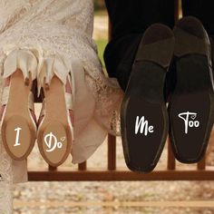 two pairs of shoes that say, my king and my queen are on the bride's feet