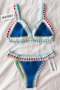 Blue Handmade Crochet Reversible Triangle Bikini Top – FloralKini