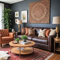 a living room with two couches, a coffee table and a rug on the floor