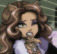 an animated image of a woman with long hair and big eyes, holding her hand to her mouth