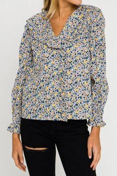 The Saylor Floral Blouse #2020 #66223 #66224 Ditsy Floral Blouse, Skirt Styles, Poplin Blouse, Bib Collar, Floral Print Blouses, Denim Trousers, Ditsy Floral, Knit Skirt, Blouse Styles