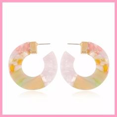 ”Arianna”Acrylic Post Or Stud Hoop Style Resin Earrings. Pinks, Greens And White Muted Color Earrings With Gold Posts. New. Last 2 Pics Are The Actual Earrings You Will Receive. 1 1/2” Round Tags: Acrylic Resin Post Stud Boho Earrings Dainty Delicate Gold Statement Hoops Ear Cuff Bon Bon Tassel Drop See Other Listings For Ear Cuffs Or Jackets, Pearl, Beaded And Jeweled Earrings. Chic Pink Small Hoop Earrings, Chic Pink Round Earrings, Trendy Pink Plastic Earrings, Big Hoops Earrings, White Hoop Earrings, Horse Earrings, Gold Earrings For Women, Color Earrings, Big Hoop Earrings