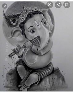 Ganapati Sketch, Bappa Drawing, Shading Drawings, Ganesh Painting, Ganesha Sketch, Ganesha God, Karma Tattoo, Pikachu Drawing