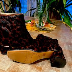 Beautiful Animal Hair Ankle Boots New Sz8 Black Calf Hair Boots For Fall, Fall Brown Booties With Block Heel, Brown High Ankle Booties Medium Width, Brown High Ankle Booties, Brown High-top Booties For Fall, Franco Sarto Shoes, Franco Sarto, Pet Hair, Bootie Boots