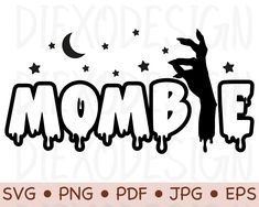 the word momb is painted in black and white with stars on it, as well as