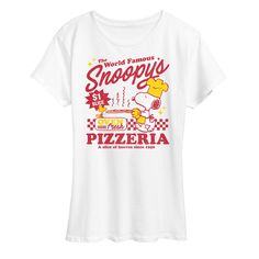 SNOOPYS PIZZERIA - Adult LADIES SHORT SLEEVE CLASSIC FIT TEE Peanuts T Shirts, Snoopy Shirt, Snoopy T Shirt, Charlie Brown Snoopy, Universal Language, Star Wars Women, Ladies Short, Boyfriend T Shirt, Iconic Style