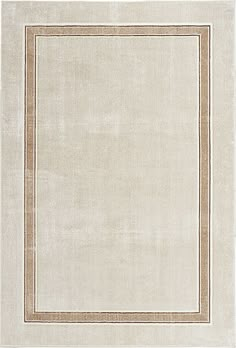 a white rug with brown border on the bottom and beige border at the top, in front of an off - white background