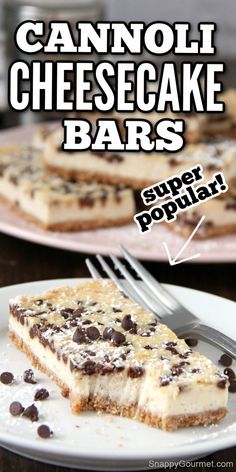 cannoli cheesecake bar on plate Recipe With Ricotta, Italian Cheesecake, Italian Desserts Easy, Cheesecake Bars Easy, Orange And Chocolate, Cannoli Recipe, Brownies Recipe Homemade, Italian Recipes Dessert