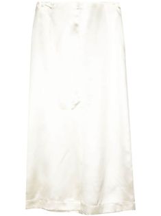 cream white silk blend satin weave seam detailing front slit central rear vent mid-length straight hem concealed side zip fastening Loulou Studio, Satin Midi Skirt, Long Skirts For Women, Top Designer Brands, Van Cleef Arpels, Straight Skirt, Short Leggings, Knitwear Cardigan, White Silk