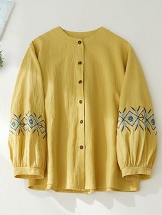 Women's Cotton Linen Shirt Tribal Embroidery Floral Linen Blouse Ladies Printed Shirt Design, Cotton Top Designs For Women, Embroidery Designs For Tops, Short Shirt Design, Stylish Long Tops For Women, Linen Tops Women Casual, Embroidery Shirts For Women, Embroidery Tops For Women, Trendy T Shirts For Women