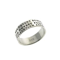 "A sterling silver ring suitable for both men and women, this design is custom made with your choice of inscription. Posey rings date back for centuries and were first given as engagement rings inscribed with sentiments of love. Through time the phrase \"posey ring\" began to refer to a ring with writing on it. My lines of posey rings are stamped with uplifting and affirmational words and phrases. They are sterling silver and are signed on the inside of the band. Rings can be stacked. Perfect fo Posey Ring, Stamped Rings, Words And Phrases, Personalized Ring, Ring Hand, Local Jewelry, Personalized Rings, One Ring, Custom Rings