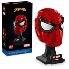 the lego spider - man mask is shown in front of a box