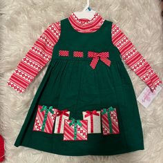 Bonnie Baby Christmas Dress 2t Nwt Beautiful Dress With Details Festive Sleeveless Holiday Dress For Winter, Green Long Sleeve Holiday Dress For Festive Occasions, Cotton Christmas Party Dress, Festive Long Sleeve Holiday Dress For Christmas, Cute Long Sleeve Holiday Dress For Festive Occasion, Festive Long Sleeve Christmas Holiday Dress, Cute Long Sleeve Festive Holiday Dress, Green Winter Holiday Dress, Festive Cotton Holiday Dress