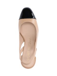 Stuart Weitzman 'Sleek 50' pink leather slingbacks, round toe in black patent leather detail, elastic strap on the back, square heel, leather sole. Composition: 100% Leather Leather Detail, Slingbacks, Black Patent Leather, Pink Leather, Stuart Weitzman, High Heel Shoes, Patent Leather, 50 %, Composition