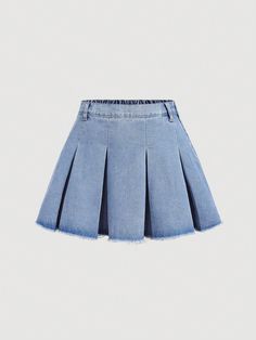 Tween Girls' Y2K Solid Pleated Raw Hem Denim Skirt,Spring And Summer Boho Outfits Light Wash Casual   Denim Plain Pleated Non-Stretch  Tween Girls Clothing, size features are:Bust: ,Length: ,Sleeve Length: Denim Tube Top, Girls Denim Skirts, Moda Denim, Boho Summer Outfits, Navy Blue Skirt, Denim Skirts, Light Blue Jeans, Dark Wear, Girls Denim