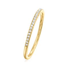 Ross-Simons - .10 ct. t. w. Diamond Ring in 18kt Gold Over Sterling. Size 8. Bring your stack to life with this pretty .10 ct. t. w. round diamond ring! The gems cast a warm glow from atop a sleek band of polished 18kt yellow gold over sterling silver. 1/16" wide. Diamond ring. Diamond birthstones are the perfect gift for April birthdays. Yellow Gold Eternity Band With Diamond Accents, Yellow Gold Halo Ring With Pave Setting For Anniversary, Anniversary Yellow Gold Halo Ring With Pave Setting, Yellow Gold Stackable Rings With Pave Setting, Fine Jewelry Yellow Gold Stackable Rings With Pave Setting, Formal Yellow Gold Stackable Rings With Half Eternity, Formal Yellow Gold Half Eternity Stackable Rings, Formal Stackable Yellow Gold Eternity Band, Yellow Gold Diamond Half Eternity Stackable Rings