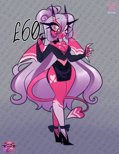 an image of a cartoon character with long hair and pink hair, dressed in black