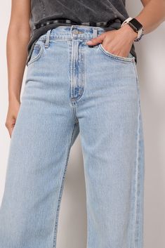 Crafted in soft, sustainable denim fabric, the Ren Jean by AGOLDE features a wide leg silhouette with a high-rise waist and clean ankle-length hems. The light wash makes them perfect for day-to-night wear with tees, tanks, and blouses. | AGOLDE Women's Ren Wide Leg Jeans, Size 31, Blue Inside Out Style, Sustainable Denim, Fashion 101, Night Wear, Fall Shopping, Tee Dress, Work Fashion, Fall Trends, Denim Fabric