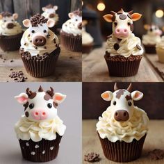 cupcakes made to look like cows with frosting