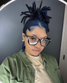 Guy Braids Short Hair, Midnight Blue Locs Black Women, Teal Locs Black Women, Blue Black Locs, Blue Dreads Black Women, Midnight Blue Locs, Dark Blue Locs, Loc Colors Black Women, Blue Locs Black Women