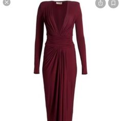 Burgundy V Neck Plunging Gown Alexandre Vauthier Nwt Elegant Burgundy Maxi Dress For Gala, Elegant Red Ruched Gown, Elegant Red Carpet Maxi Gown, Elegant Ruched Red Carpet Dress, Elegant Ruched Dress For Red Carpet, Elegant Burgundy Formal Gown, Elegant Formal Burgundy Gown, Formal V-neck Ruched Gown, Formal Ruched V-neck Gown