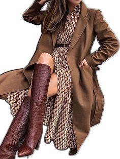 Fitted Brown V-neck Outerwear, Non-stretch Brown Winter Dress, Non-stretch Brown Outerwear For Spring, Brown V-neck Outerwear For Spring, Fitted Brown Outerwear With V-neck, Brown Fitted V-neck Outerwear, A-line Fall Party Outerwear, Fitted Brown Summer Outerwear, Blogger Street Style