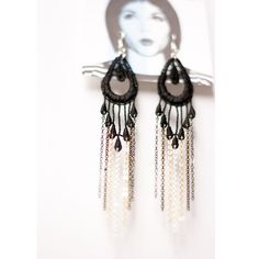 These statement earrings are composed of stiffened, hand dyed black vintage lace, with chains of various finishes in a gradient-patterned fringe which gives them a 60's inspired look. -------------------------------------------------------------- For similar style but a little more simple earrings, see this other listing here: https://www.etsy.com/ca/listing/60915021/lace-earrings-single-feather-white-or?ref=listings_manager_grid -------------------------------------------------------------- * T Earrings Dangling, Types Of Earrings, Lace Earrings, Lace Jewelry, Simple Earrings, Style Statement, Vintage Lace, Ear Piercings, Retro Style