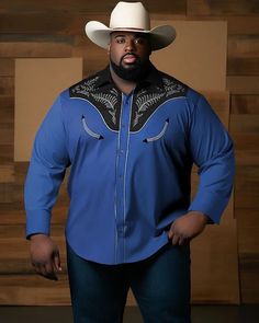 Biggmans is dedicated to High quality plus-size menswear for big and tall men,Any men's plus size style can be found on Biggmans， including two-piece suits, shirts, T-shirts, pants, shorts, sweatshirts, coats, knitted jackets, etc. Cowboy Culture, Legend Series, Classic Prints, Nature Elements, Western Style Shirt, Fashion Elements, Shirt Drawing, Shirt Pant Set, Cowboy Style