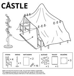 the diagram shows how to make a tent for an outdoor area with furniture and accessories