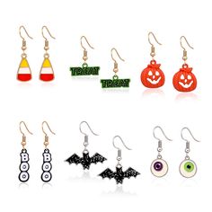 PRICES MAY VARY. ★ Get into the Halloween spirit with these fun and trendy 6 pairs various design hook earrings set ★ Halloween Jewelry Set includes a sparking black bat pair, a hollow pumpkin pair, a word “BOO” pair, a word “TRICK” pair, a candy corn pair and a eye pair ★ Simple design and unique look makes our dangle earrings very easy to match different Halloween costumes, perfect for Parties, costume accessories, Masquerade, etc. ★ Made of eco-friendly material and stainless steel hook, Lead Different Halloween Costumes, Xmas Gif, Pumpkin Boo, Pumpkin Jewelry, Unisex Christmas Gifts, Skull Pumpkin, Witch Earrings, Cat Earrings Studs, Easy Jewelry