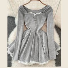 Balletcore Skater Pleated Dress Light Grey New Never Used Size Small Retails- $62 With Taxes Inc. Embroidered Trim. Pleated. Sweetheart Neckline. New Never Warn. No Tags Slightly On The Shorter Side. Source Unknown- Tag Was Removed At The Tinc. #Skater #Skaterdress #Pleated #Pleateddress #Japanese #Anime #Kawaii #Kawaii-Style #Manga Style #Cute #Ditsy Casual Dress Korean Style, Random Outfits, Manga Style, Embroidered Trim, Classy Dress Outfits, Long Sleeve Casual Dress, Grey Outfit, Sweet Dress, Streetwear Women