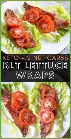 keto and net carbs blt lettuce wraps with tomatoes on them