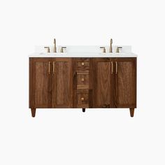 the double sink vanity has two faucets on each side