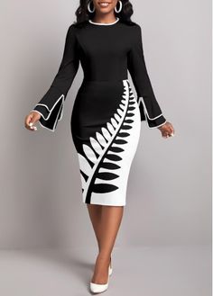 Color:Black;Size:1X;Size:2X;Size:3X;Package Contents:1 X Dress;Occasion:Other;Style:Bohemian; Elegant Women Dresses, Green Bodycon Dress, Bodycon Casual, Wear To Work Dress, Church Dress, Work Dresses For Women, Classy Dress Outfits, Printed Bodycon Dress, Long Sleeve Print Dress