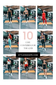 a collage of photos with the words 10 easy costumes for the gym