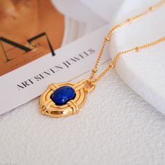 Discover timeless elegance with our Dainty Lapis Lazuli Pendant Necklace, a vintage-inspired masterpiece that effortlessly marries classic style and contemporary grace. The pendant features an oval Lapis Lazuli at its center, radiating a captivating blue hue. Paired with sterling silver earrings, this gemstone necklace exudes sophistication, making it a versatile accessory for any occasion. Whether treating yourself or surprising a loved one with a thoughtful Valentine's gift, this beautifully c Elegant Sapphire Jewelry With Cabochon, Elegant Lapis Lazuli Oval Pendant Jewelry, Vintage Lapis Lazuli Jewelry As Gift, Vintage Lapis Lazuli Jewelry For Gifts, Vintage Lapis Lazuli Jewelry As A Gift, Lapis Lazuli Round Pendant Jewelry Gift, Lapis Lazuli Round Pendant Jewelry For Gift, Elegant Lapis Lazuli Gemstone Jewelry, Elegant Lapis Lazuli Gemstone Necklace