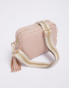 White & Co. - Zoe Crossbody Bag - Pink/Natural/Gold Stripe - White & Co Living Accessories On-the-go Satchel Bag With Long Strap, Rectangular Bag With Long Strap For On-the-go, Beige Box Bag With Adjustable Strap For On-the-go, Top Handle Bag With Single Shoulder Strap For On-the-go, Versatile Rectangular Bag With Long Strap, Versatile Travel Bag With Long Strap, Shopping Crossbody Bag With Strap, Crossbody Shopping Bag With Strap, Cream Box Bag With Adjustable Strap For Travel