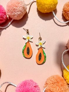 Dangle Earrings For Spring Vacation, Trendy Teardrop Earrings For Spring, Spring Trendy Teardrop Earrings, Spring Vacation Dangle Earrings, Orange Drop Earrings For The Beach, Orange Drop Earrings For Beach, Vibrant Colorful Earrings For Gifts, Orange Dangle Jewelry For Beach, Bohemian Flower Earrings For Vacation