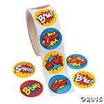 a roll of stickers with the words super hero on them