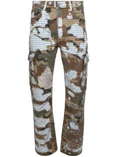 multicolour cotton denim camouflage pattern mid-rise belt loops concealed fly and button fastening classic five pockets straight leg Straight Jeans, Straight Leg Jeans, Camouflage, Mid Rise, Camo, Top Brands, Straight Leg, Repair, Luxury Fashion