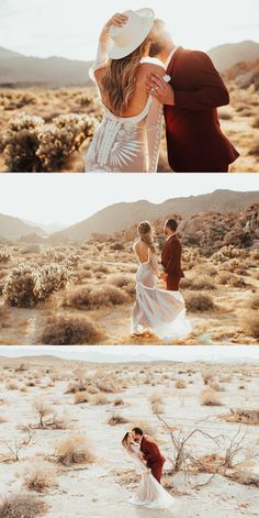 two women in white dresses and cowboy hats are dancing in the desert