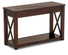 a wooden table with a shelf underneath it