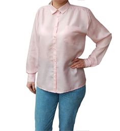 "A pastel pink blouse. Pretty and lightweight silk shirt in a beautiful pink light color. Could be worn tucked into jeans or tied at the front to wear as a tie top! Fits to size S or EU 36. In excellent condition. Pure silk, 100% silk. Model on picture is S. Measure: *Shoulder 16'' (42cm) *Bust: 21\" ( 55cm) *Length: 23\" (57 cm) * Sleeve 24'' (61cm) Vintage Silk Shirt Silk Skirt Vintage Silk Blouse Pink Vintage Silk Top Women's Silk Shirt Women's Silk Top Vintage Pink Silk Natural Silk Vintage Pink Blouse Silk Blouse Baby Pink Soft Pink Gentile Pink Light Pink 90s Silk Top Pink Button Shirt Oversize Pink Top" Pastel Pink Blouse, Pink Silk Top, Womens Silk Shirts, Button Blouse, Rose Pastel, Rose Vintage, Vintage Blouse, Pink Pastel, Silk Skirt