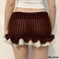 Olivia Mark - Flounced Hem Bodycon Skirt with Ribbon Tie and Bow Detail Knit Ruffles, Crochet Mini Skirt, Ruffles Skirt, Short Wrap Skirt, Patchwork Crop Top, Brown Crochet, Harajuku Women, Bow Skirt, Tennis Skirts