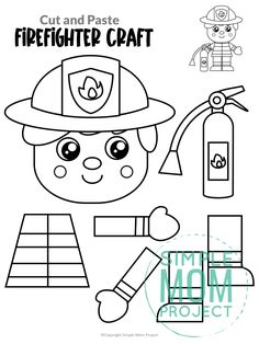 a fireman coloring page with the words cut and paste on it, including an image of